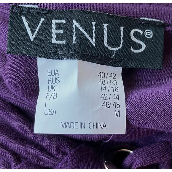 Venus Women's Purple V-Neck Grommet Detail Long Sleeve Ruched W/ Tie Shirt SZ M - Picture 7 of 7